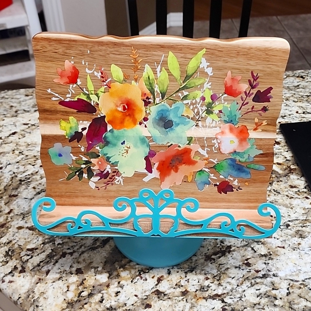 The Pioneer Woman Cookbook Stand Teal Brown Floral Scroll